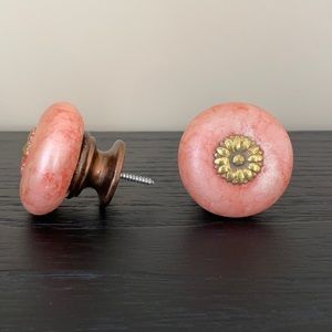 Pair of Marble Coral Peach Salmon Curtain Rod Finials for 1 3/8” curtain rod